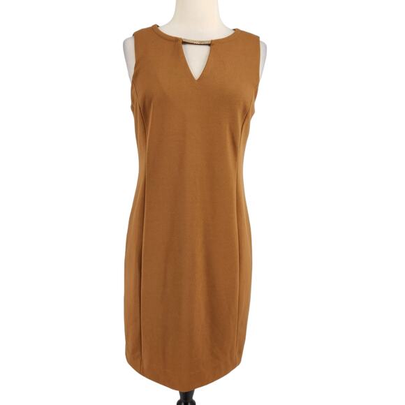 Carmen Marc Valvo Metal Neckline Brown Sheath Dress Size 6 - Picture 1 of 7
